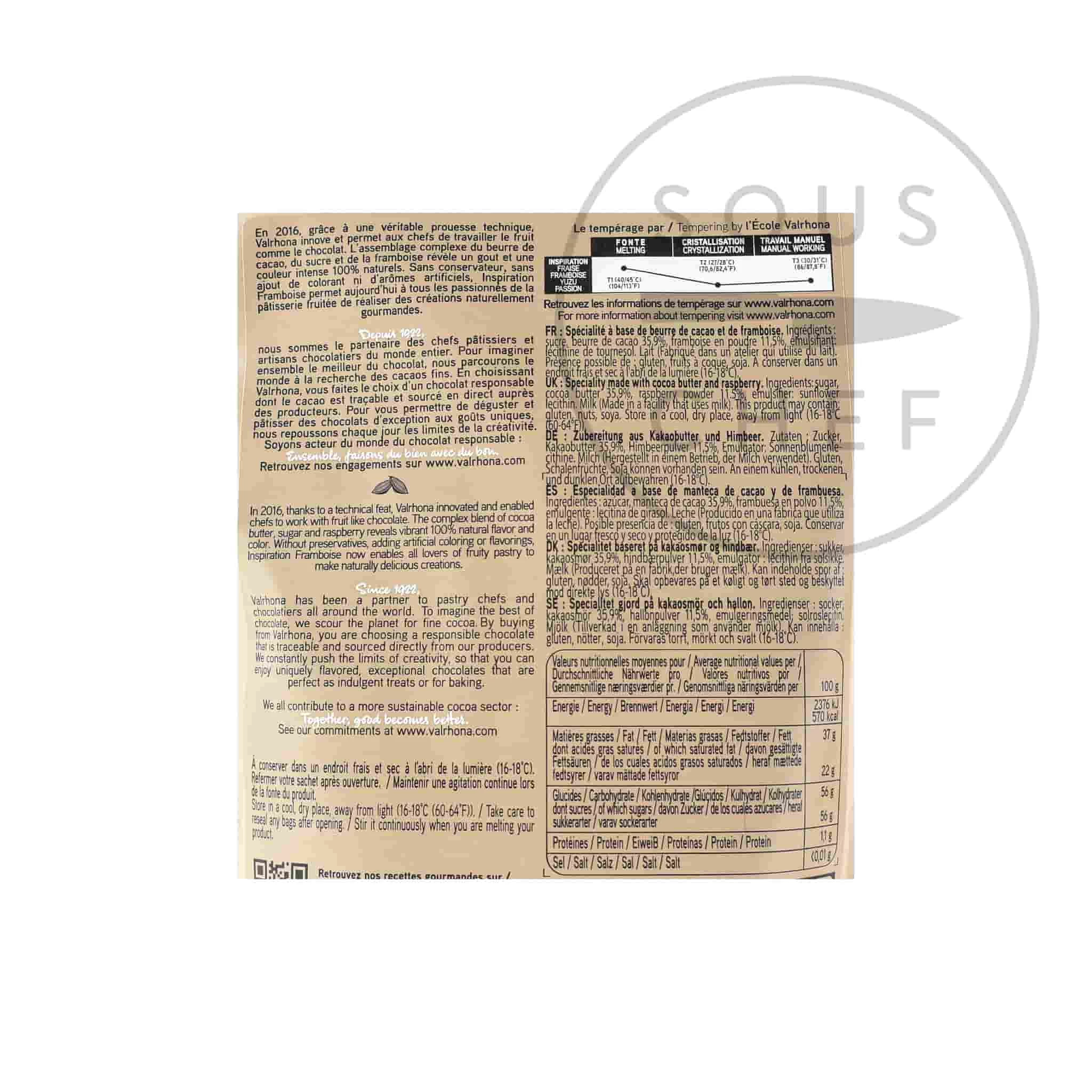 Valrhona Raspberry Inspiration 250g Zutaten 2 Valrhona Raspberry Inspiration 250g Zutaten – Bild 2