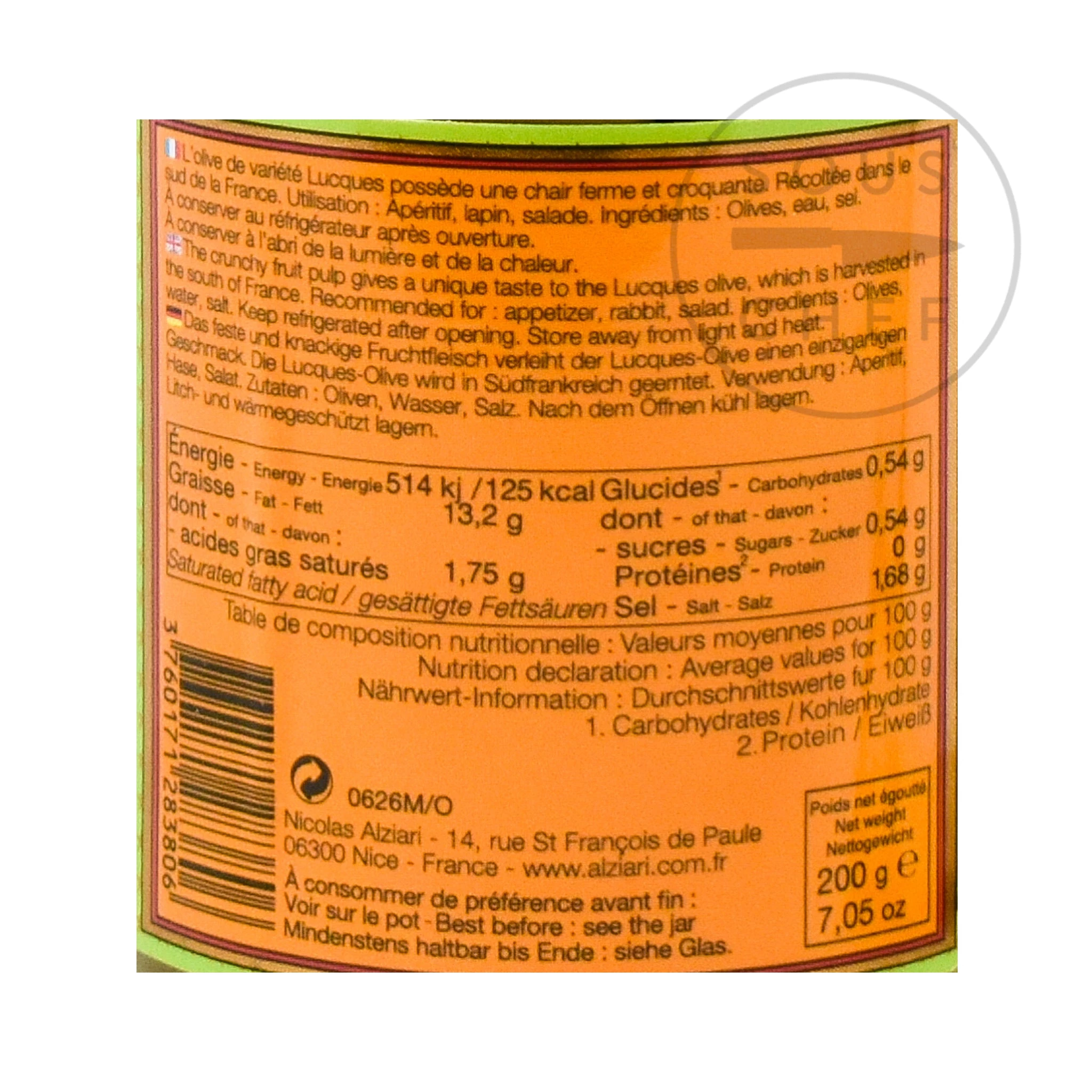 Nicolas Alziari Zutaten Grüne Lucques Oliven 220g 3 Nicolas Alziari Zutaten Grüne Lucques Oliven 220g – Bild 3