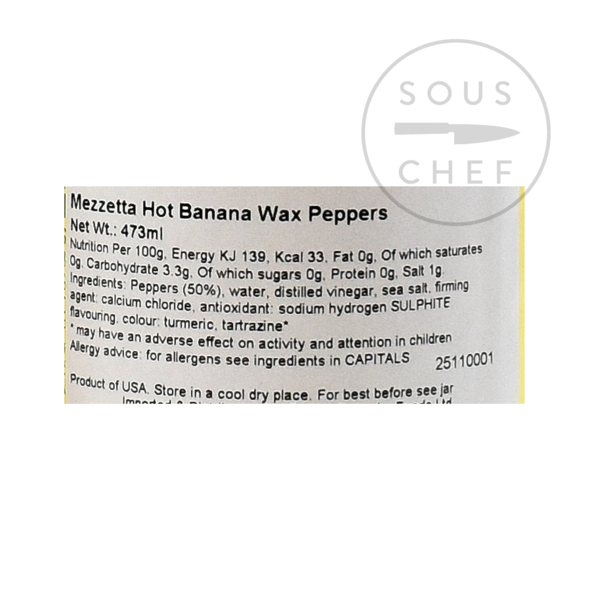 Mezzetta Hot Banana Wax Peppers 473g Zutaten 2 Mezzetta Hot Banana Wax Peppers 473g Zutaten – Bild 2