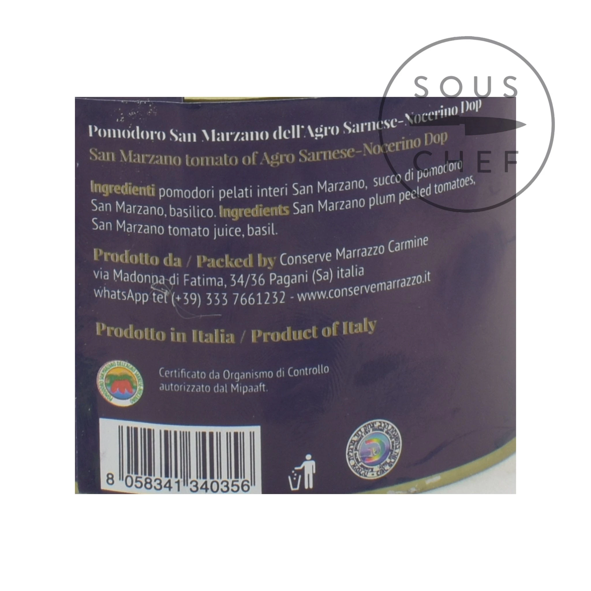 Casa Marrazzo DOP San Marzano Geschälte Tomaten Mit Basilikum 400g Zutaten 4 Casa Marrazzo DOP San Marzano Geschälte Tomaten Mit Basilikum 400g Zutaten – Bild 4