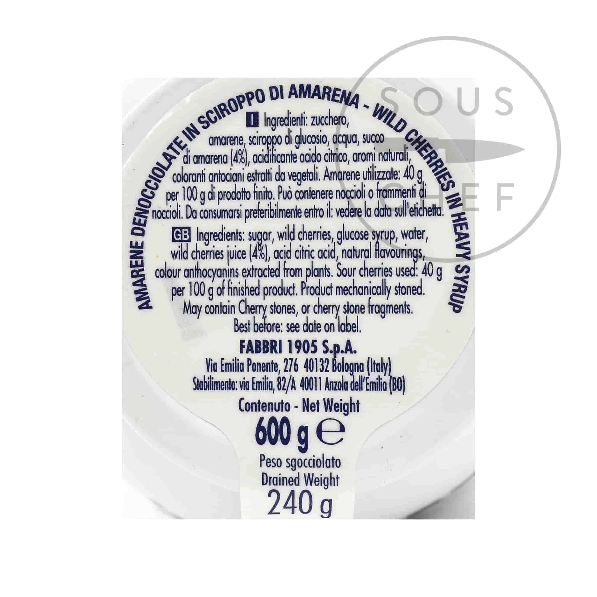 Fabbri Amarena Kirschen In Sirup - Opalin Jar 600g Zutaten 2 Fabbri Amarena Kirschen In Sirup - Opalin Jar 600g Zutaten – Bild 2