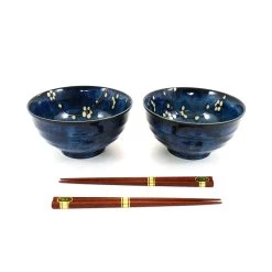 Kiji Stoneware & Ceramics Kiji Steinzeug & Amp; Keramik Blau Sakura Udon Schüssel Set Geschirr