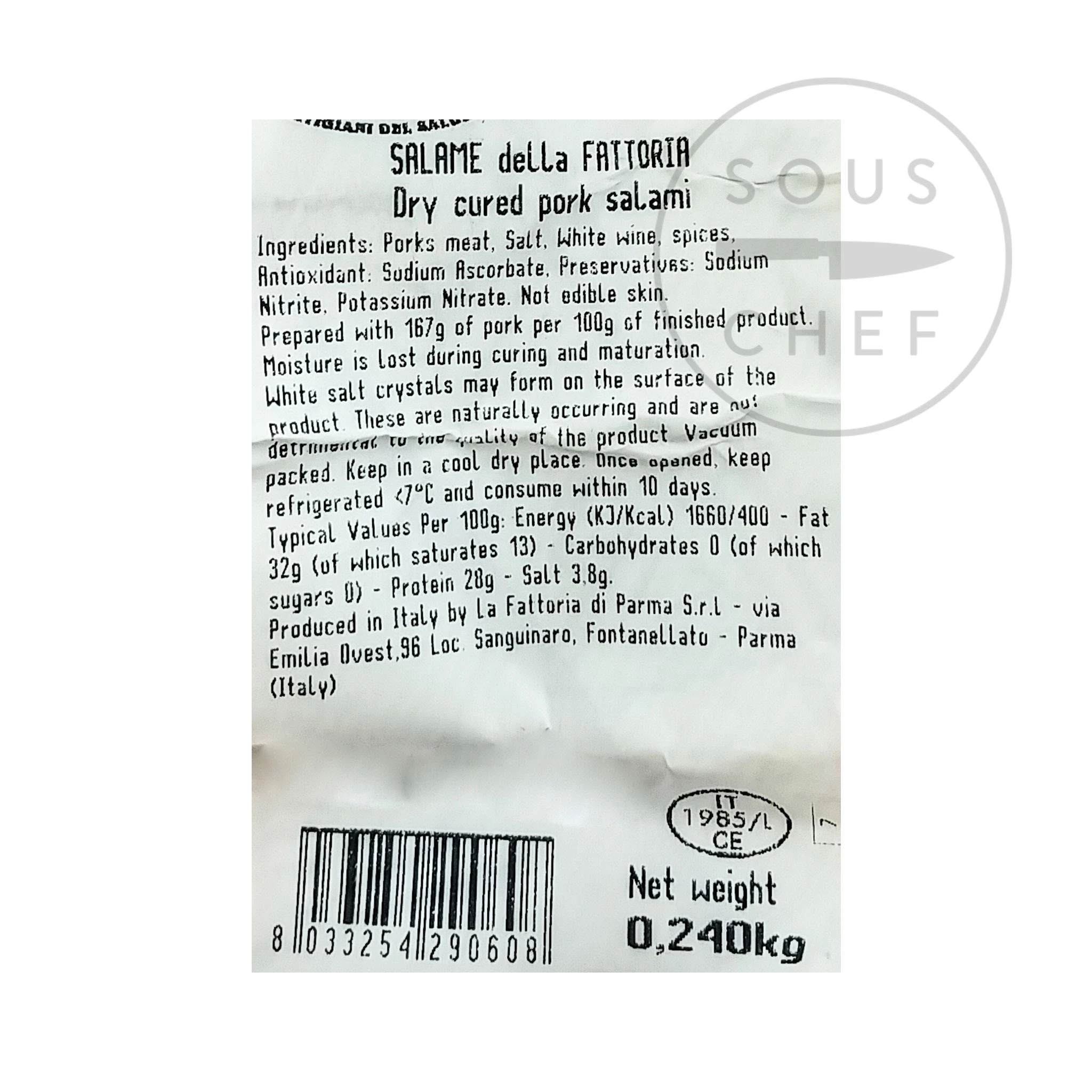 Salami La Fattoria Di Parma 240g Zutaten 3 Salami La Fattoria Di Parma 240g Zutaten – Bild 3