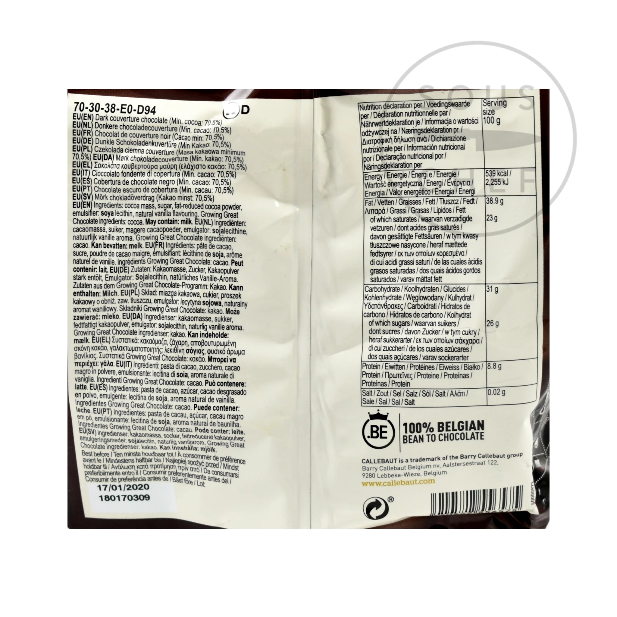 Callebaut Dark Chocolate Couverture 70% 400g 3 Callebaut Dark Chocolate Couverture 70% 400g – Bild 3