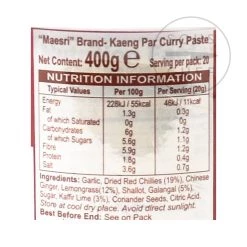 Zutaten Mae Sri Thai Jungle Curry Paste - Kaeng Par 400g 5 Zutaten Mae Sri Thai Jungle Curry Paste - Kaeng Par 400g -Deutschland Küchenwaren Verkäufe MI0028 MaeSriThaiJungleCurryPaste KaengPar 1