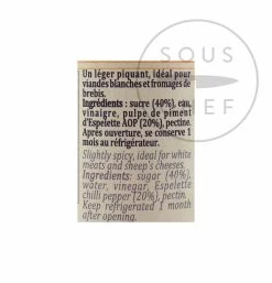 Terre Exotique Espelette Pepper Jelly 90g Zutaten 5 Terre Exotique Espelette Pepper Jelly 90g Zutaten -Deutschland Küchenwaren Verkäufe TE1099 TerreExotiqueEspelettePepperJelly90g nutrition