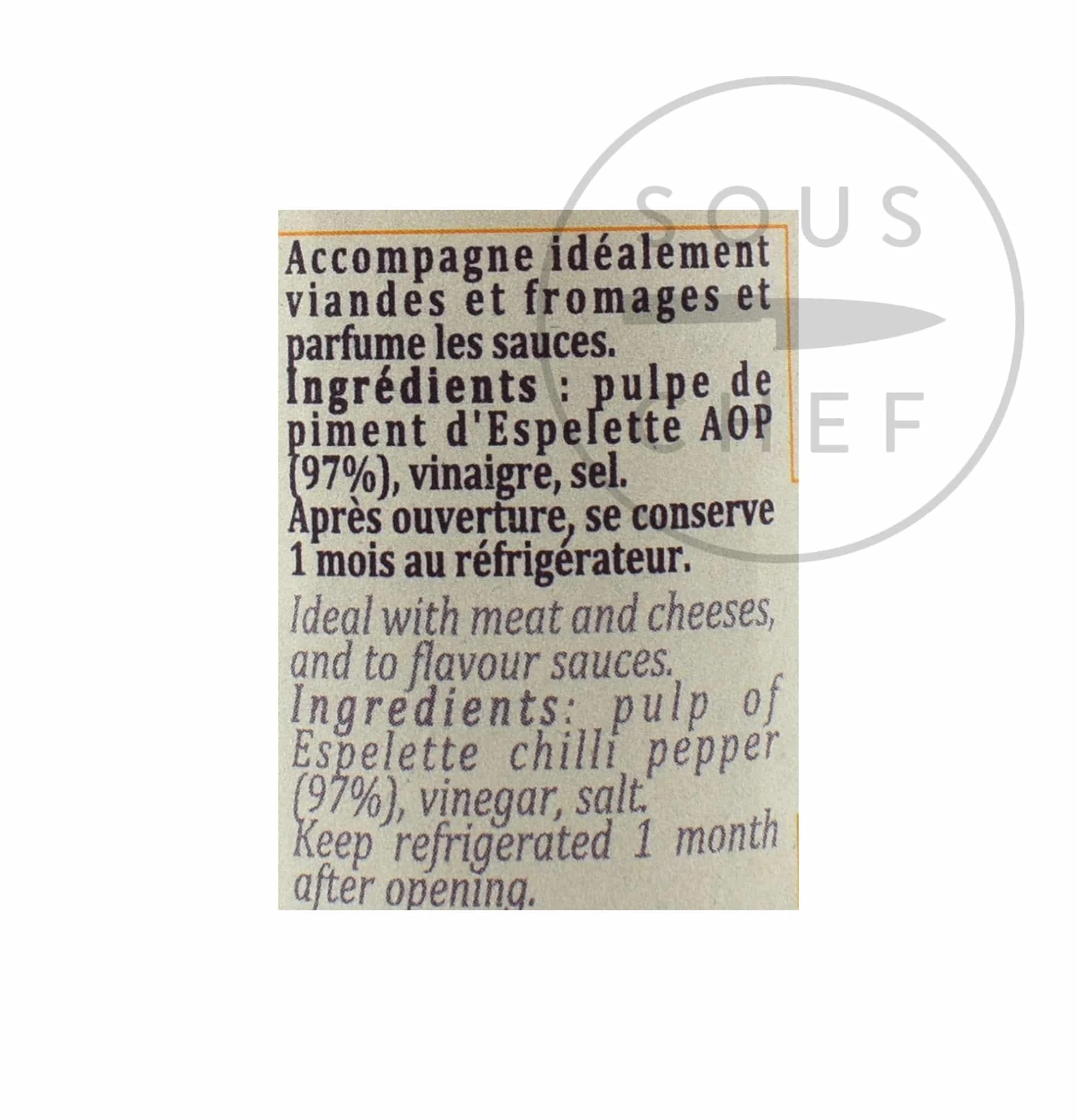 Terre Exotique Espelette Chili Pepper Puree 90g Zutaten 4 Terre Exotique Espelette Chili Pepper Puree 90g Zutaten – Bild 4