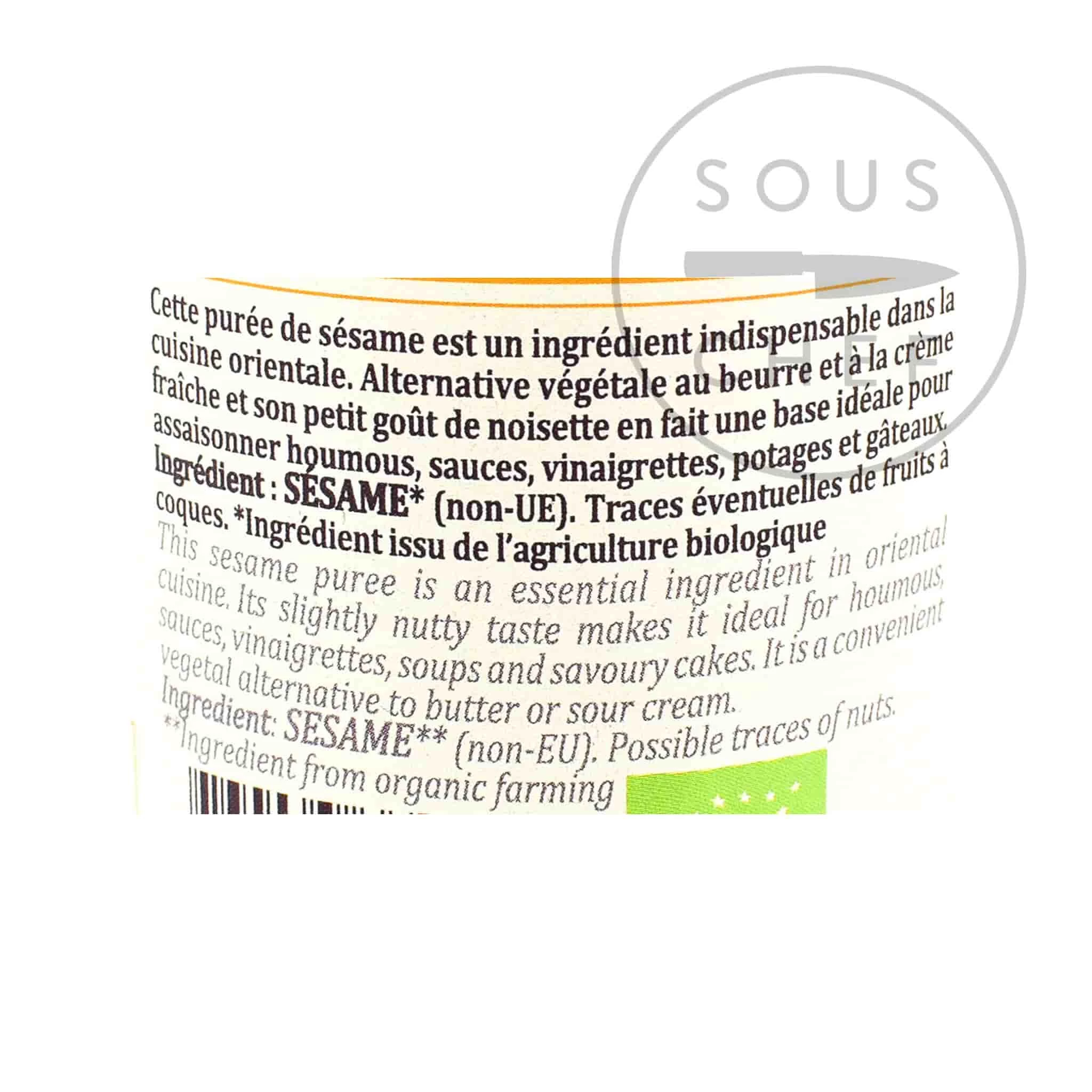 Terre Exotique Bio Tahini 180g Zutaten 2 Terre Exotique Bio Tahini 180g Zutaten – Bild 2