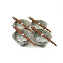 Kiji Stoneware & Ceramics Kiji Steinzeug & Amp; Keramik Blue & Amp; White Flower Reisschale Set Mit Chopsticks
